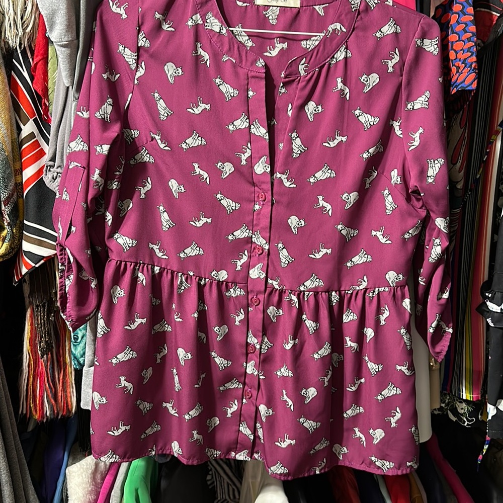 Purple/Burgundy Wolf/Fox Peplum Blouse 🐺🦊